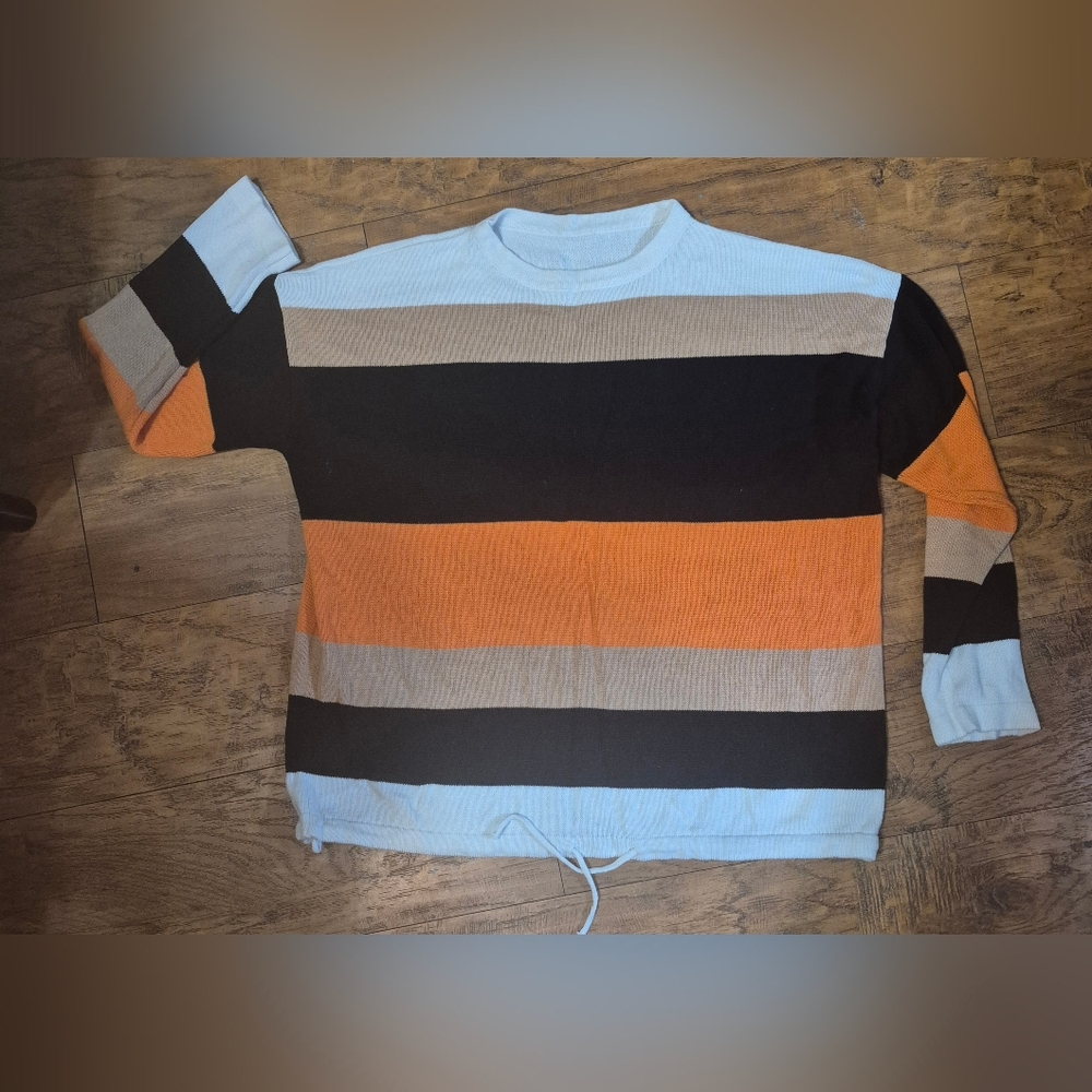 Wmns Knit Sweater Color Block Drawstring Waistline Crew Neck Plus Sz 2x